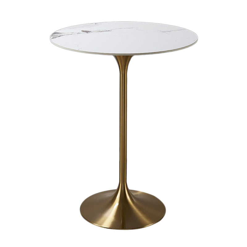 Round Stone Top Bar Table Glam Pub Table with Gold Metal Pedestal