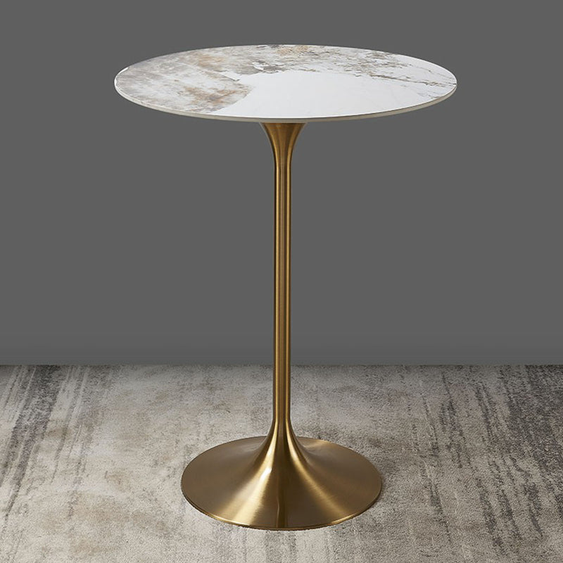 Round Stone Top Bar Table Glam Pub Table with Gold Metal Pedestal