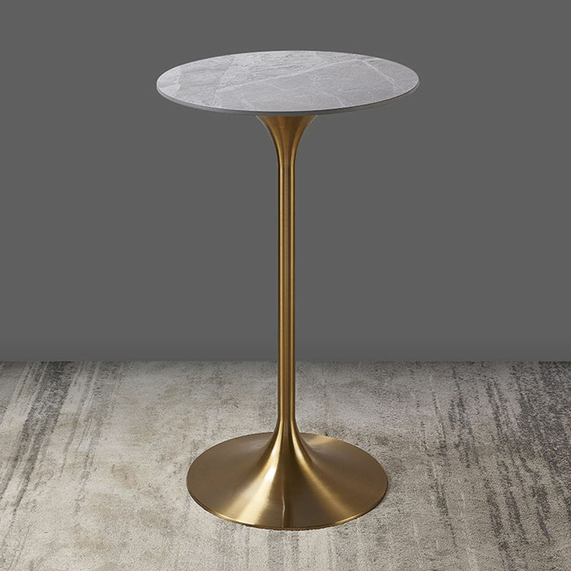 Round Stone Top Bar Table Glam Pub Table with Gold Metal Pedestal