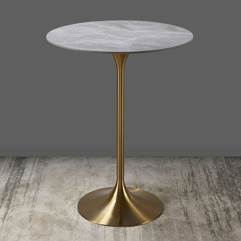 Round Stone Top Bar Table Glam Pub Table with Gold Metal Pedestal