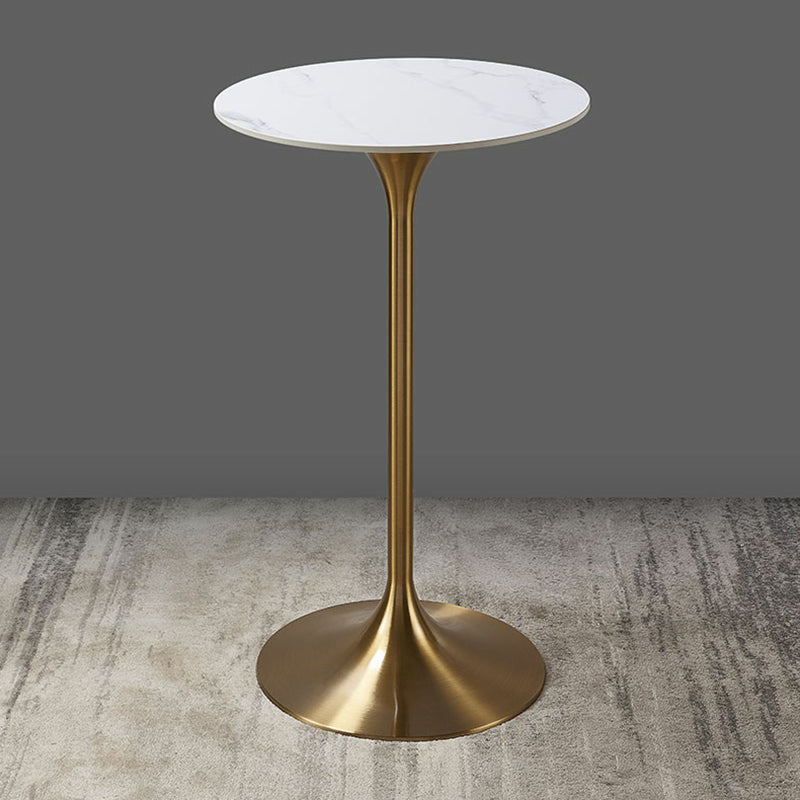 Round Stone Top Bar Table Glam Pub Table with Gold Metal Pedestal