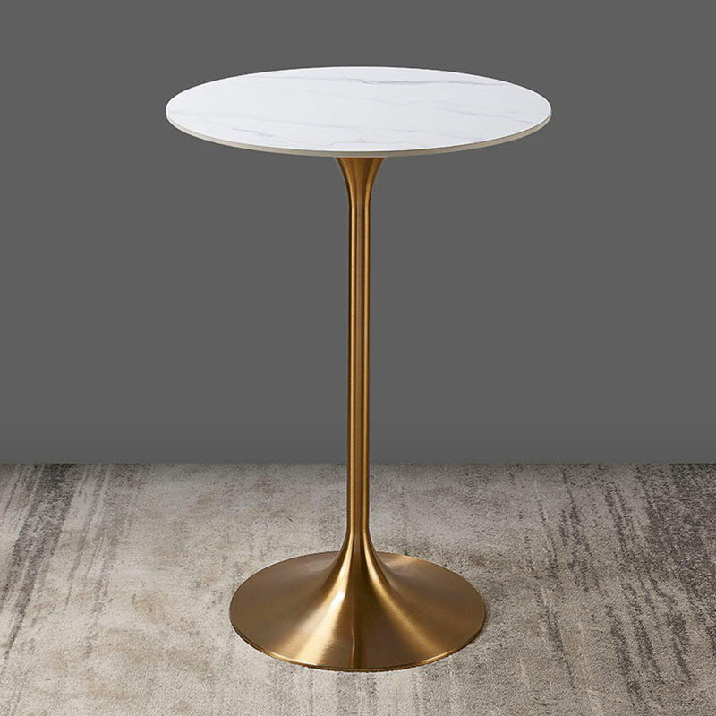 Round Stone Top Bar Table Glam Pub Table with Gold Metal Pedestal