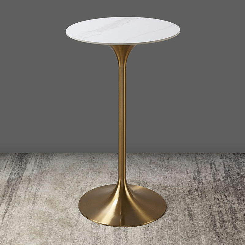 Round Stone Top Bar Table Glam Pub Table with Gold Metal Pedestal