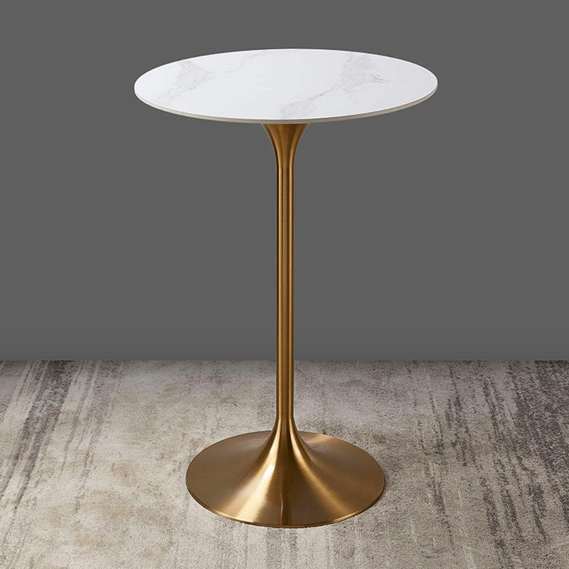 Round Stone Top Bar Table Glam Pub Table with Gold Metal Pedestal