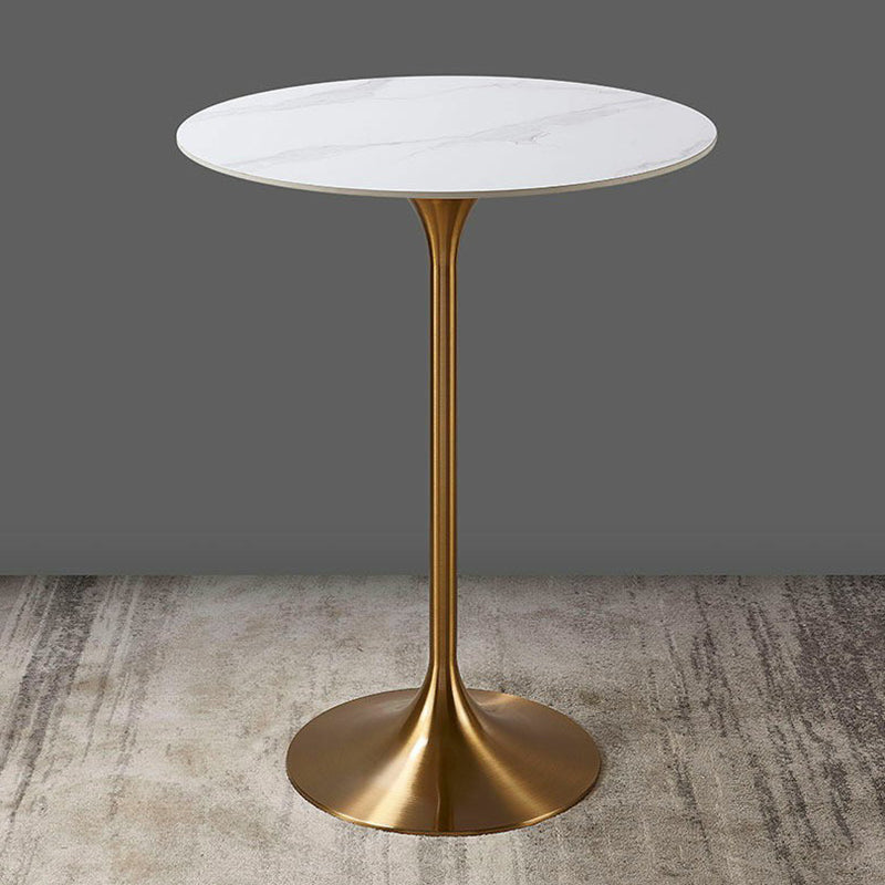 Round Stone Top Bar Table Glam Pub Table with Gold Metal Pedestal