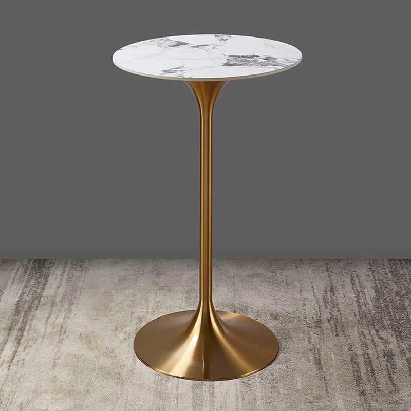 Round Stone Top Bar Table Glam Pub Table with Gold Metal Pedestal