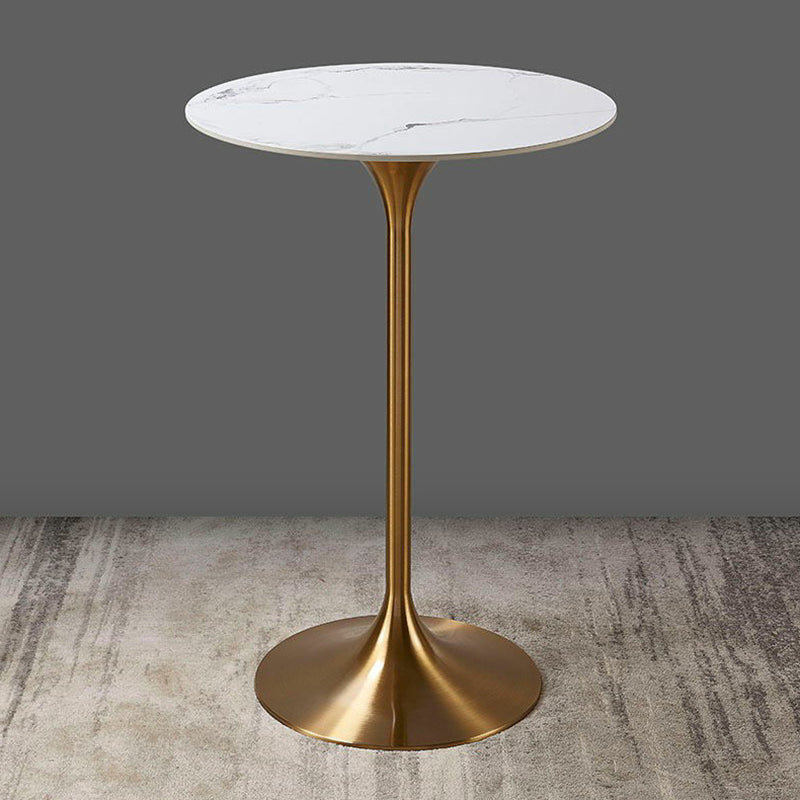 Round Stone Top Bar Table Glam Pub Table with Gold Metal Pedestal