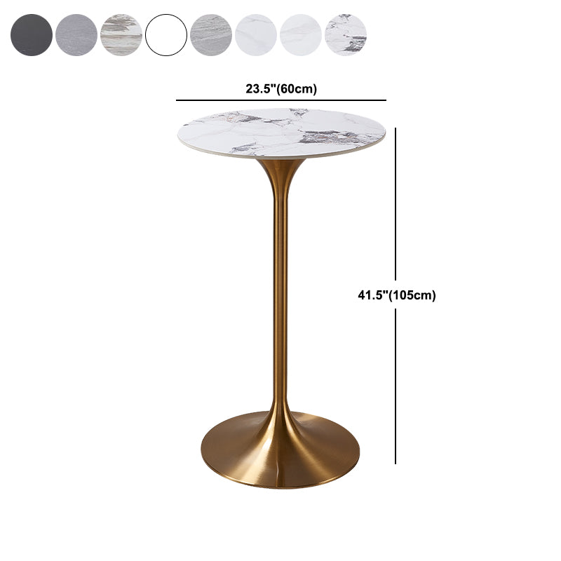 Round Stone Top Bar Table Glam Pub Table with Gold Metal Pedestal