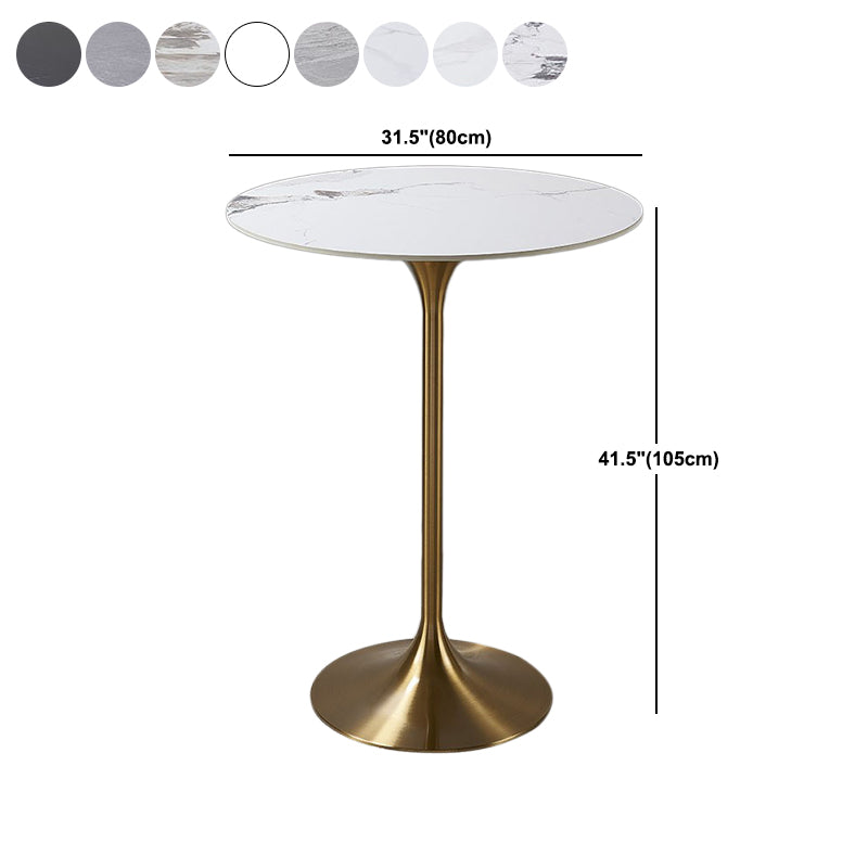 Round Stone Top Bar Table Glam Pub Table with Gold Metal Pedestal