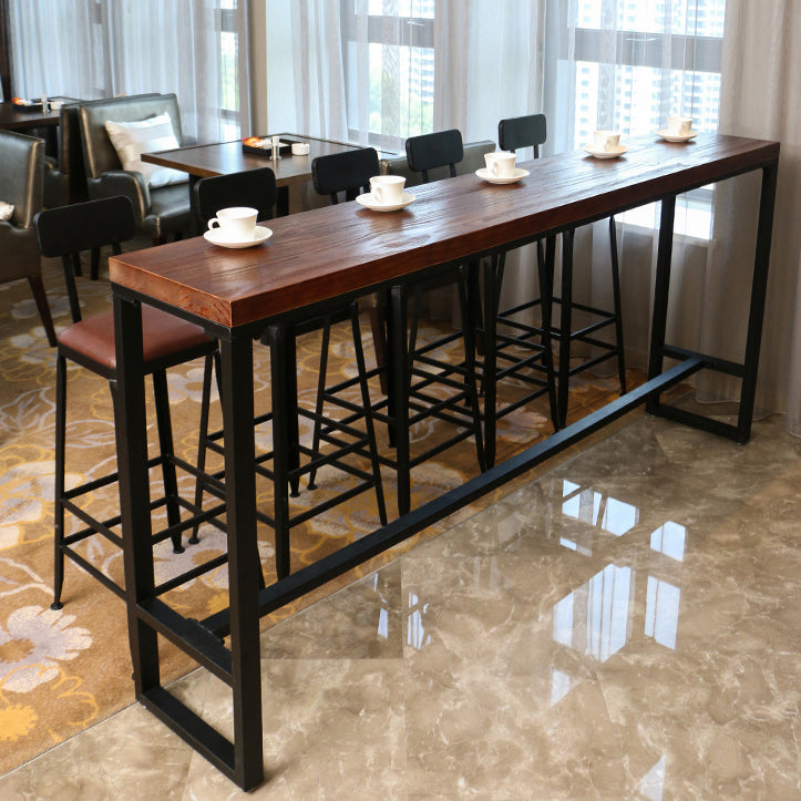 Pine Wood Bar Dining Table Industrial Rectangle Bar Table with Trestle for Dining Room