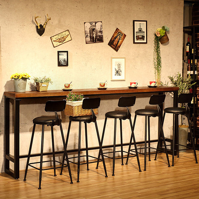 Industrial Metal Frame Pub Table with Trestle Brown Pine Wood Top Bar Table