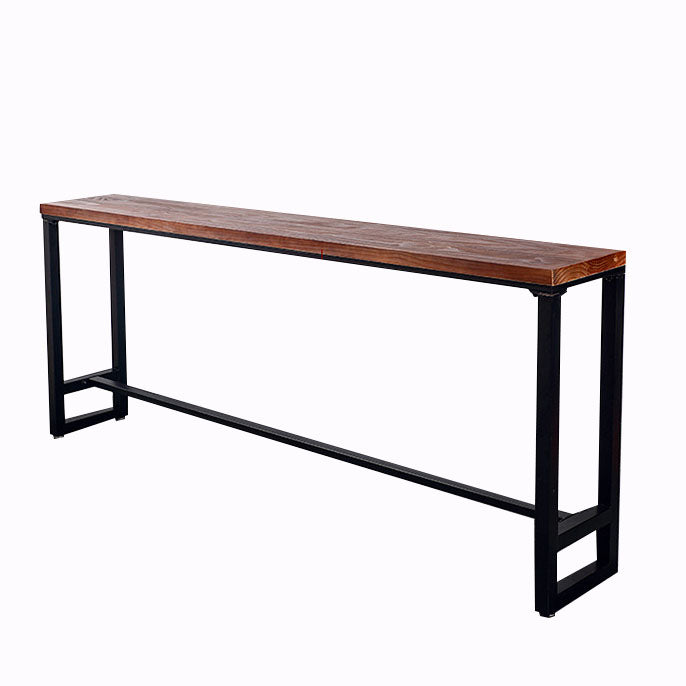 Industrial Metal Frame Pub Table with Trestle Brown Pine Wood Top Bar Table