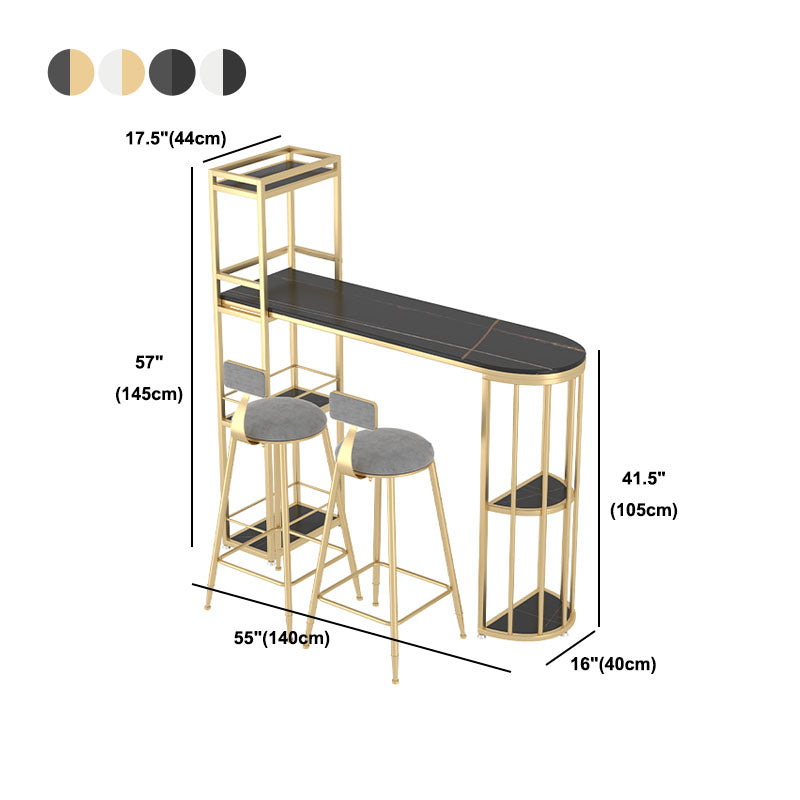 Stone Bar Dining Table Glam Style Bar Table with Double Pedestal for Living Room Balcony