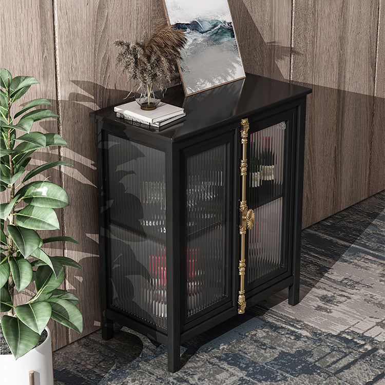 Glam Black Sideboard Clear Glass Doors Cabinets Dining Server for Living Room