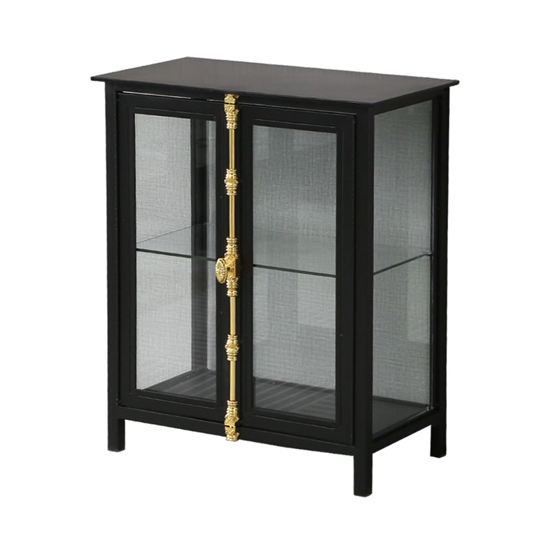 Glam Black Sideboard Clear Glass Doors Cabinets Dining Server for Living Room