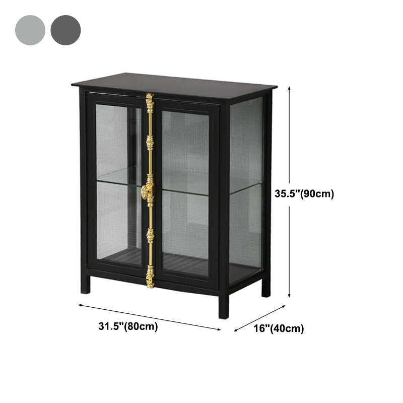 Glam Black Sideboard Clear Glass Doors Cabinets Dining Server for Living Room