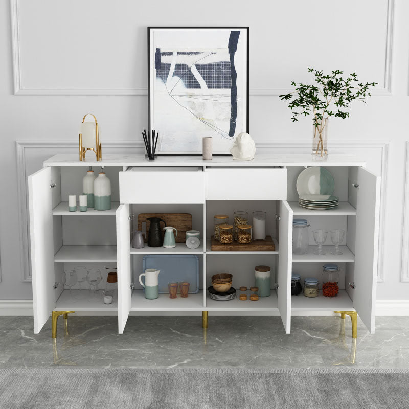 Glam Style Sideboard White Wooden Buffet Stand for Dining Room