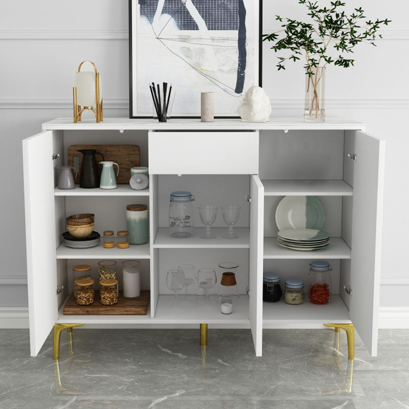 Glam Style Sideboard White Wooden Buffet Stand for Dining Room