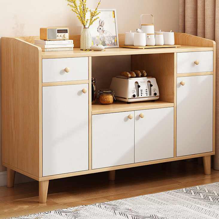 Modern Style Sideboard Wooden Dining Server with Drawers and Doors