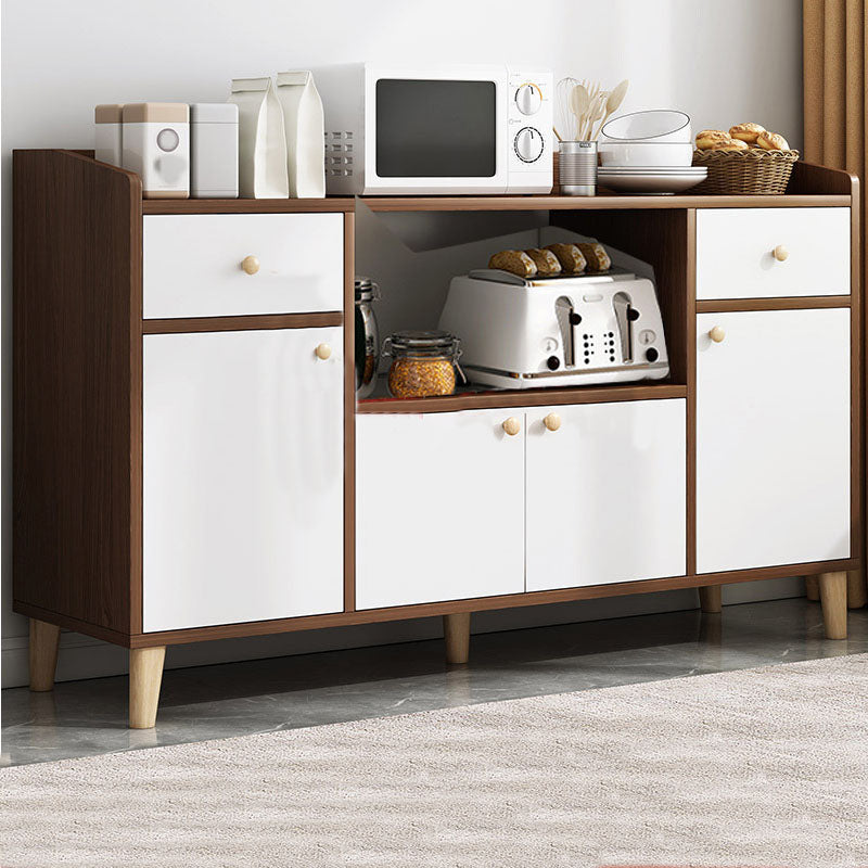 Modern Style Sideboard Wooden Dining Server with Drawers and Doors