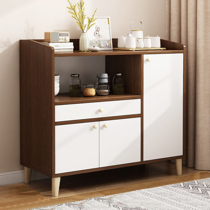 Modern Style Sideboard Wooden Dining Server with Drawers and Doors