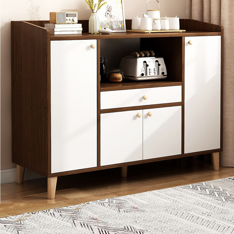 Modern Style Sideboard Wooden Dining Server with Drawers and Doors