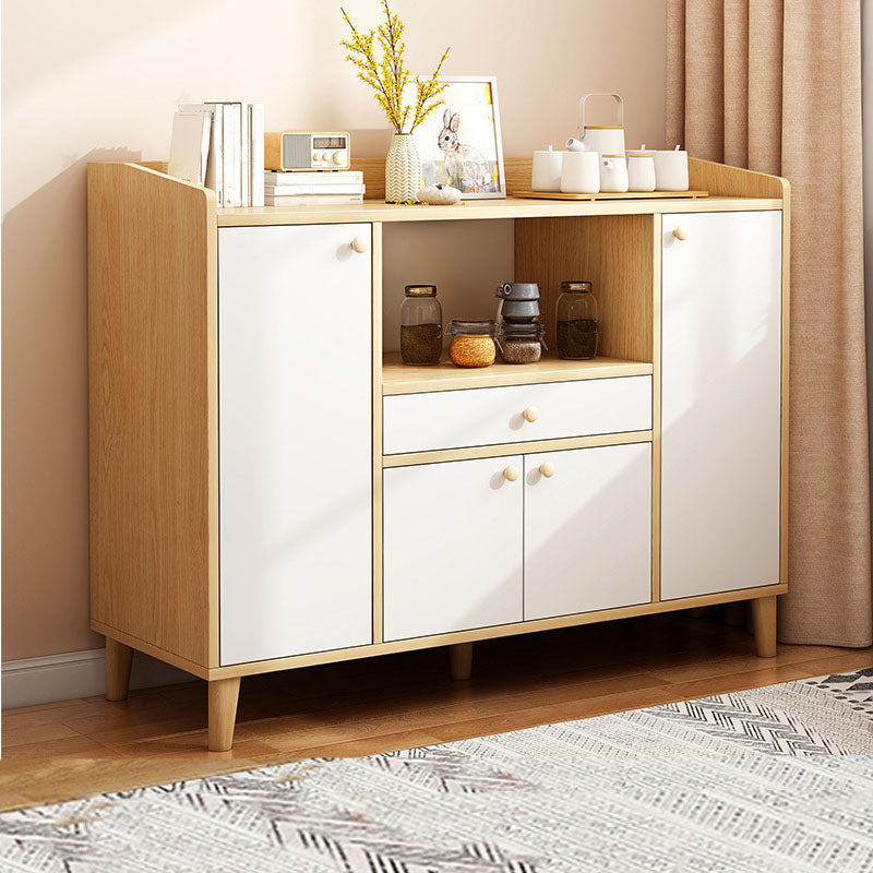 Modern Style Sideboard Wooden Dining Server with Drawers and Doors