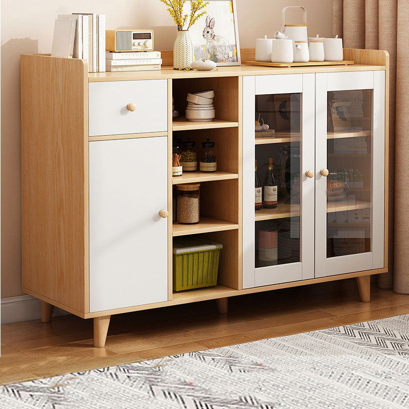 Modern Style Sideboard Wooden Dining Server with Drawers and Doors