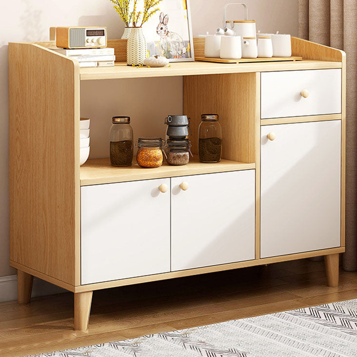 Modern Style Sideboard Wooden Dining Server with Drawers and Doors