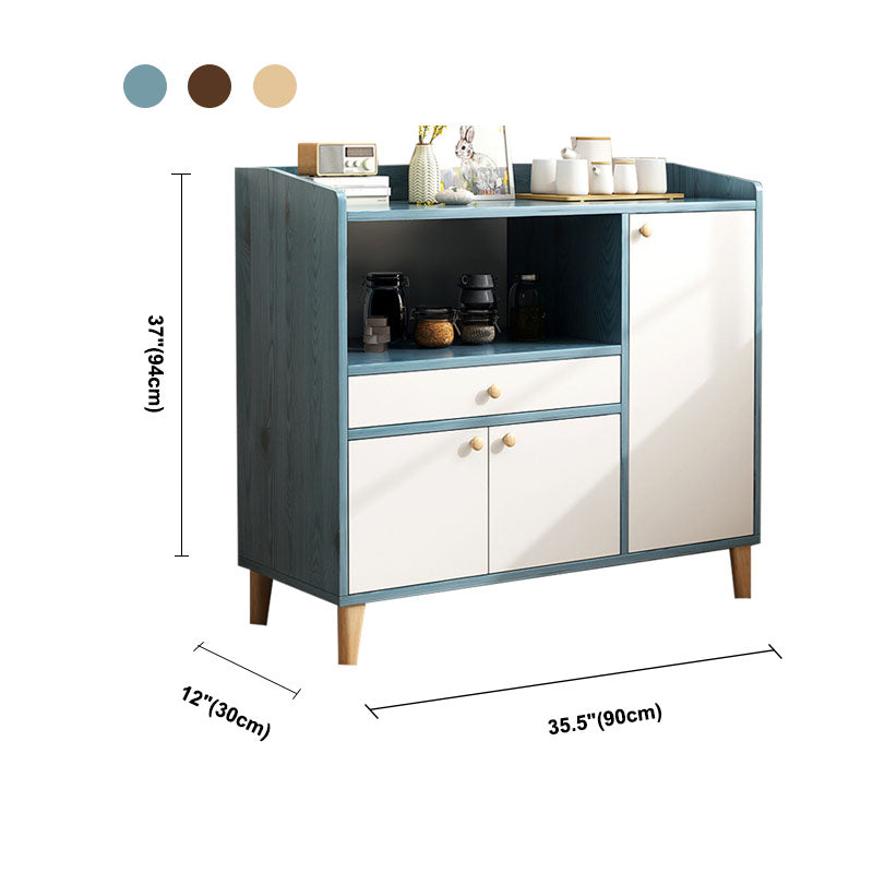 Modern Style Sideboard Wooden Dining Server with Drawers and Doors