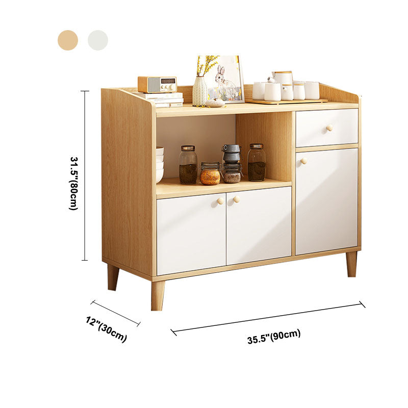 Modern Style Sideboard Wooden Dining Server with Drawers and Doors