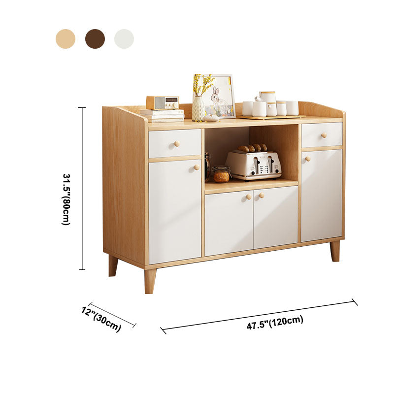 Modern Style Sideboard Wooden Dining Server with Drawers and Doors