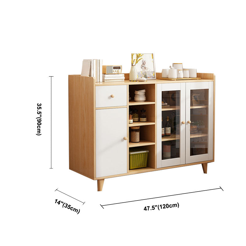 Modern Style Sideboard Wooden Dining Server with Drawers and Doors