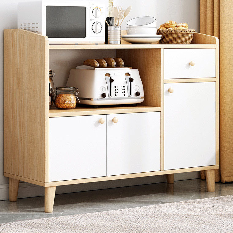 Modern Style Sideboard White Wooden Dining Server with Drawers and Doors