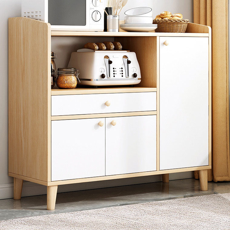 Modern Style Sideboard White Wooden Dining Server with Drawers and Doors