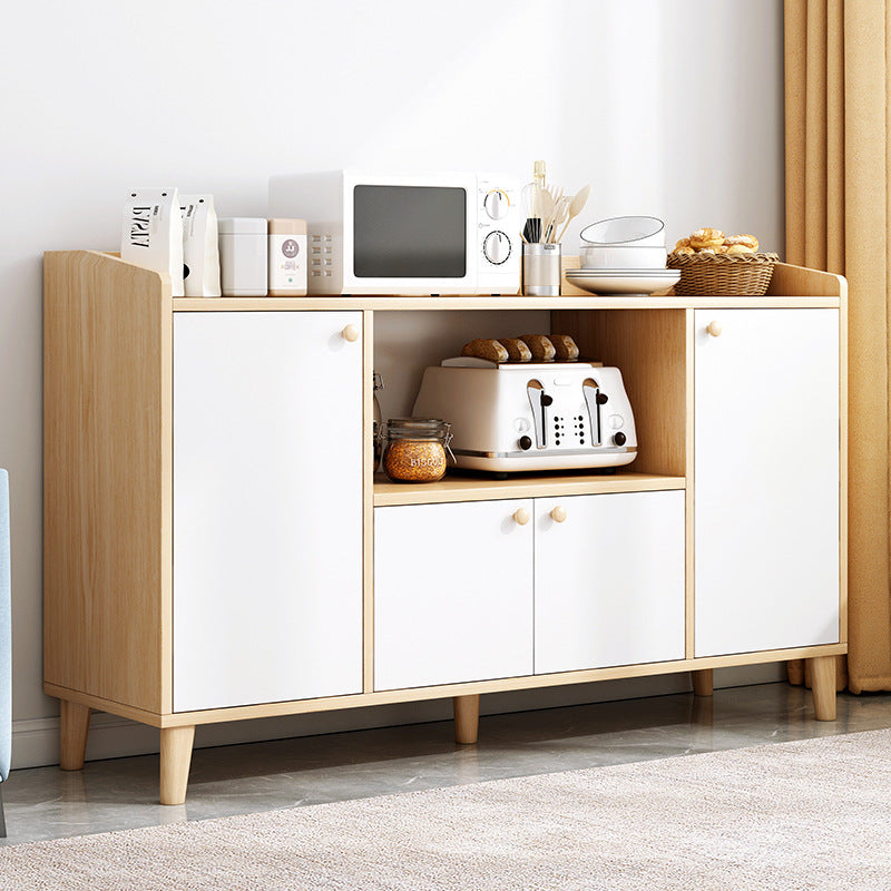 Modern Style Sideboard White Wooden Dining Server with Drawers and Doors