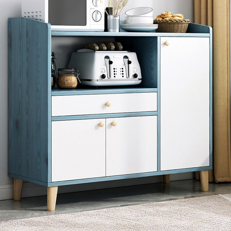 Modern Style Sideboard White Wooden Dining Server with Drawers and Doors