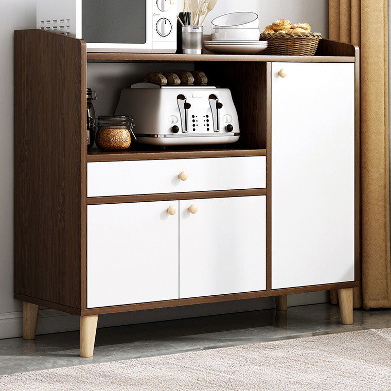 Modern Style Sideboard White Wooden Dining Server with Drawers and Doors