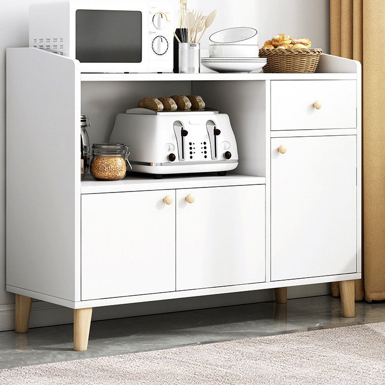 Modern Style Sideboard White Wooden Dining Server with Drawers and Doors