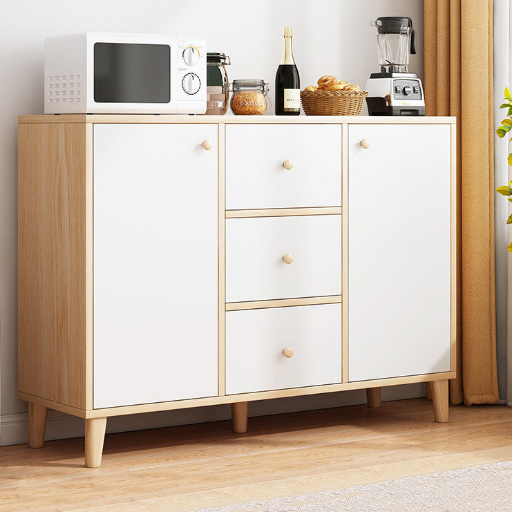 Modern Style Sideboard White Wooden Dining Server with Drawers and Doors