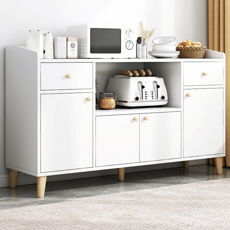 Modern Style Sideboard White Wooden Dining Server with Drawers and Doors