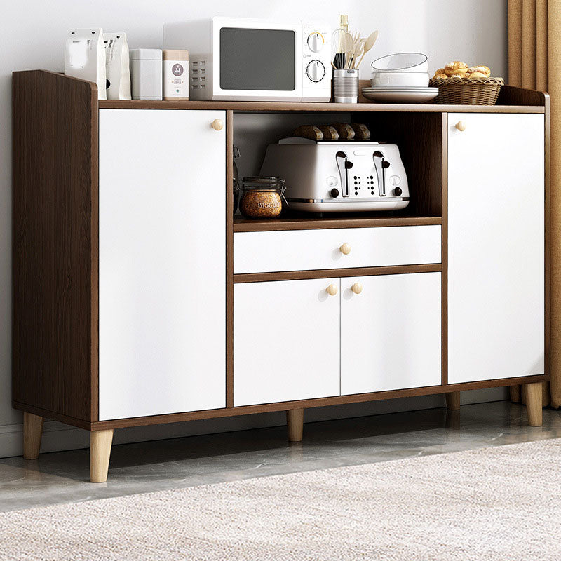 Modern Style Sideboard White Wooden Dining Server with Drawers and Doors