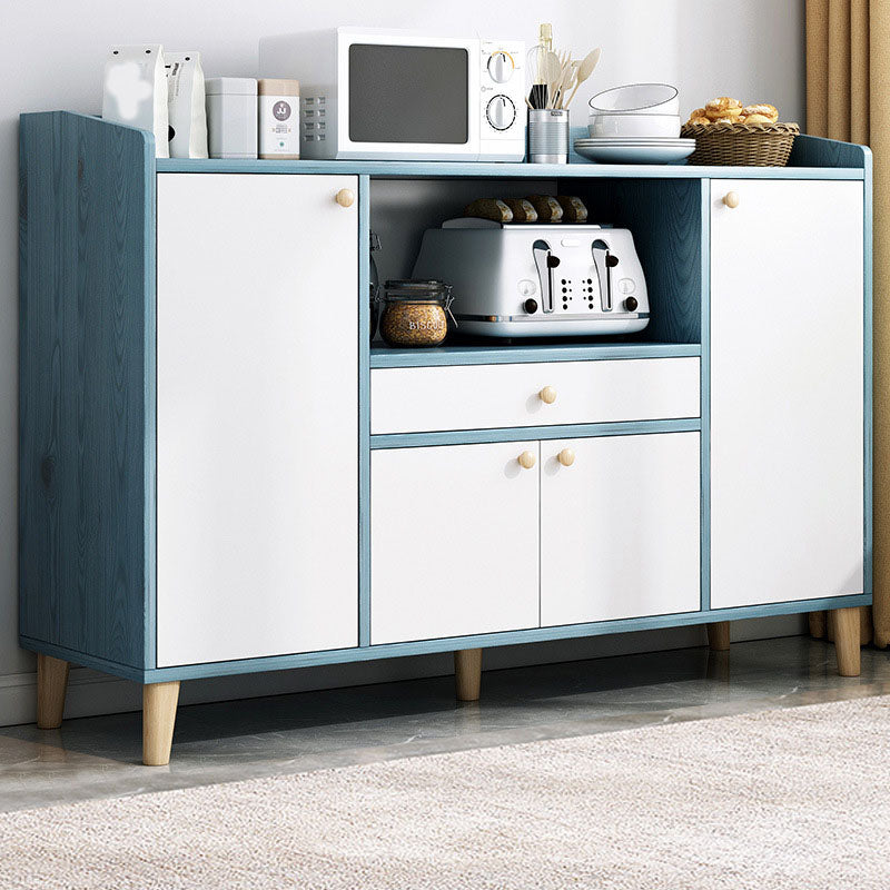 Modern Style Sideboard White Wooden Dining Server with Drawers and Doors