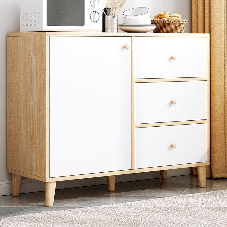 Modern Style Sideboard White Wooden Dining Server with Drawers and Doors