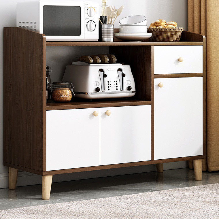 Modern Style Sideboard White Wooden Dining Server with Drawers and Doors