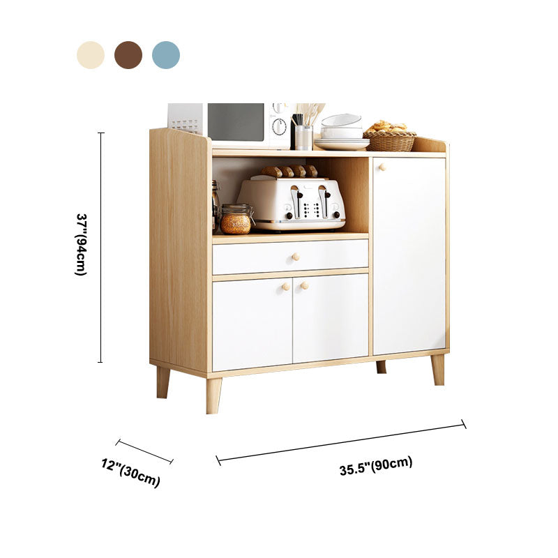 Modern Style Sideboard White Wooden Dining Server with Drawers and Doors