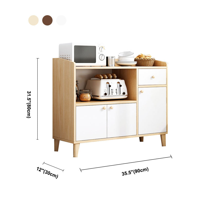 Modern Style Sideboard White Wooden Dining Server with Drawers and Doors