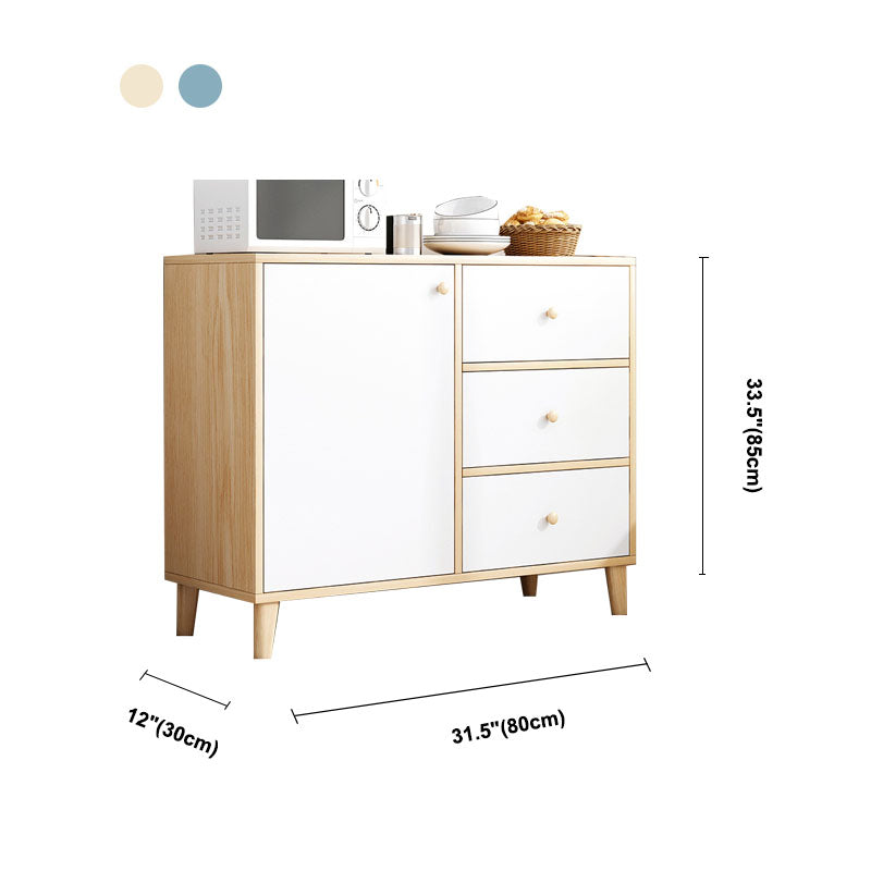 Modern Style Sideboard White Wooden Dining Server with Drawers and Doors