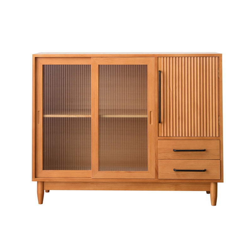 Modern Style Sideboard Pine Frame Glass Doors Buffet Server for Dining Room