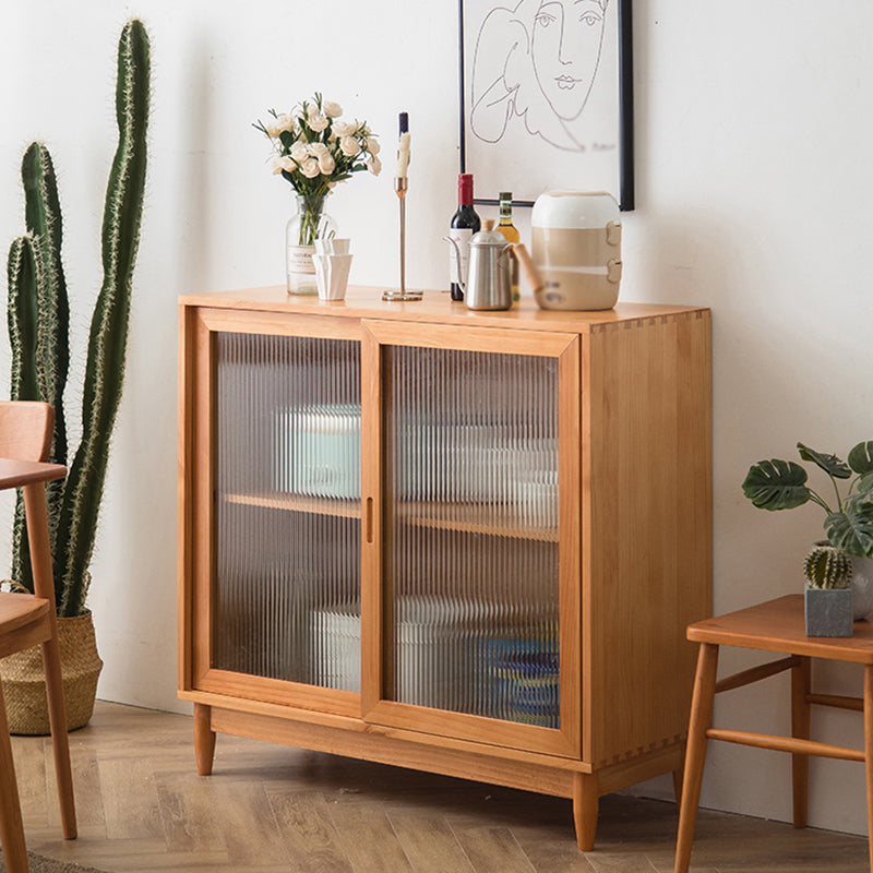 Modern Style Sideboard Pine Frame Glass Doors Buffet Server for Dining Room